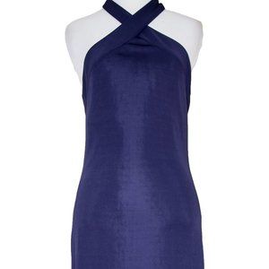 RALPH LAUREN Blue Halter Cocktail Dress Midi Stretchy Sz 8